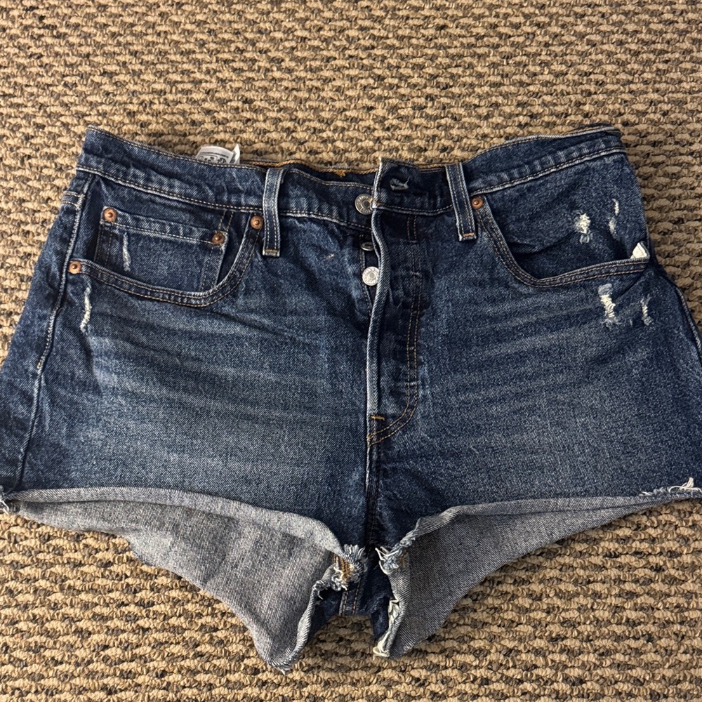 Levi's Dark Blue Distressed Jean Shorts
